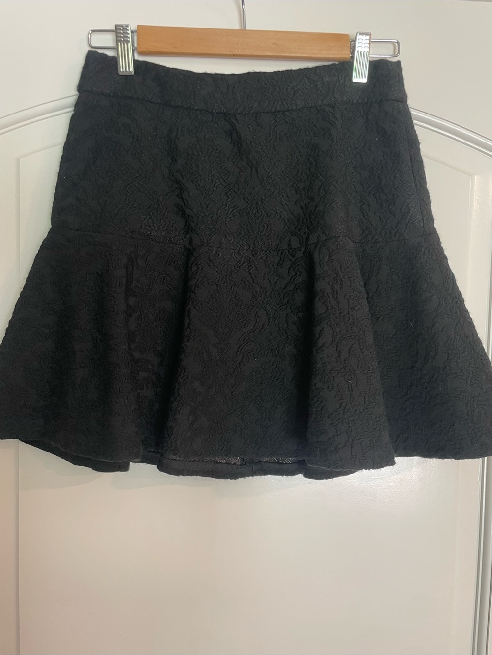 ZARA WOMAN Women's Black Floral Jacquard A-Line Coquette Mini Skirt Zip Size S